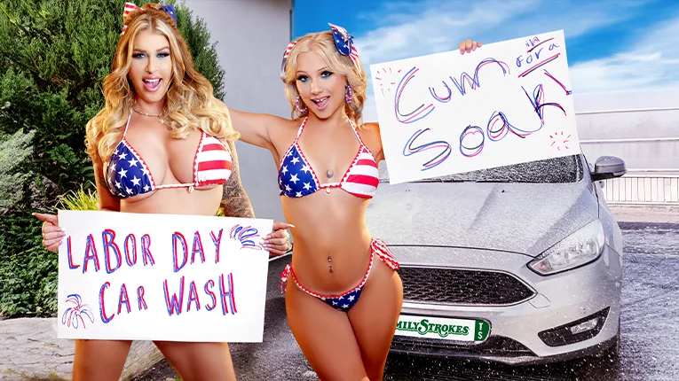 Car Wash Duo Shake Tits and Score Big - Family Strokes